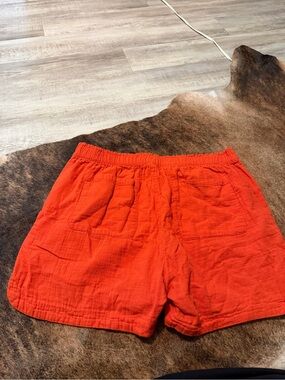Bright Red Casual Elastic Waist Shorts